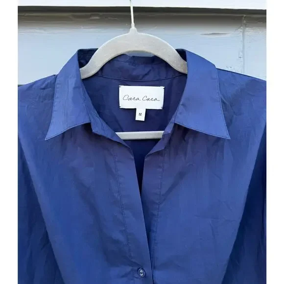 CARA CARA Asbury Button Down Cropped Top in Evening Blue Medium M